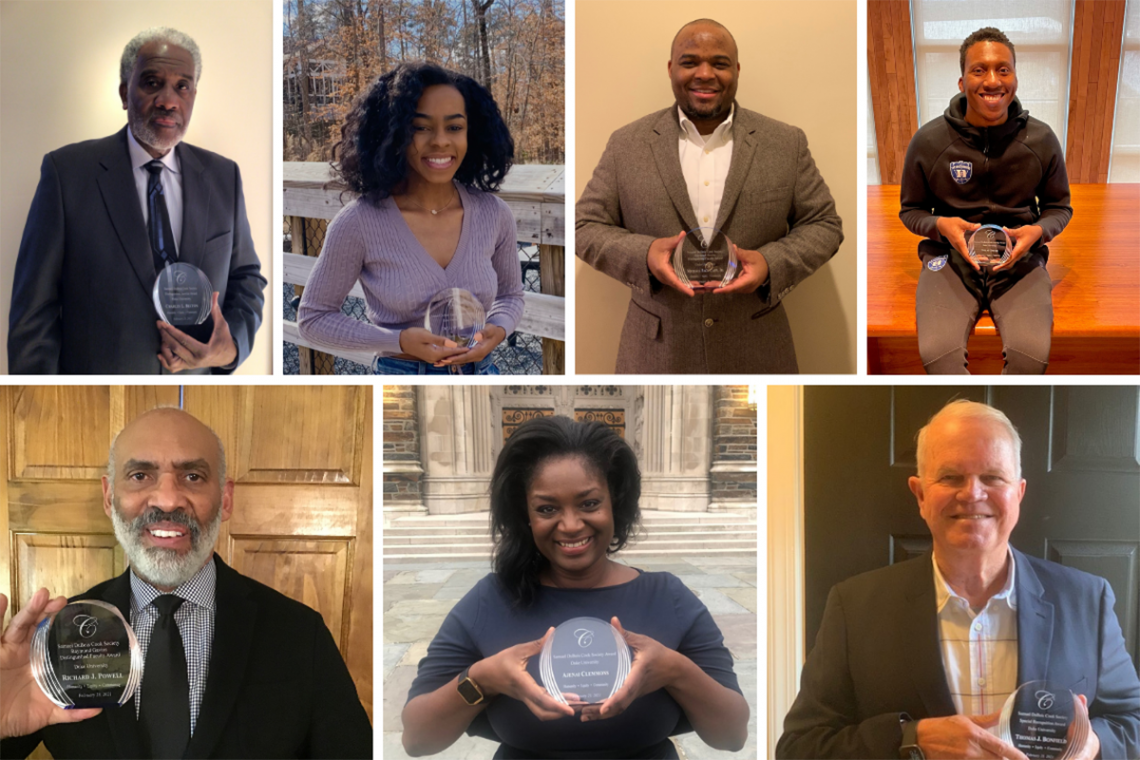 2021 Cook Society Award winners, clockwise from top left: Charles Becton, De’Ja Wood, Michael Cary Jr., Nolan Smith, Tom Bonfield, Ajenai Clemmons, and Richard Powell.